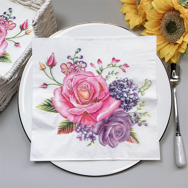 New 20Pcs/Pack Flower Decoupage Paper Napkins Vintage Floweral Paper  Tissues for Wedding Xmas Party Decorations